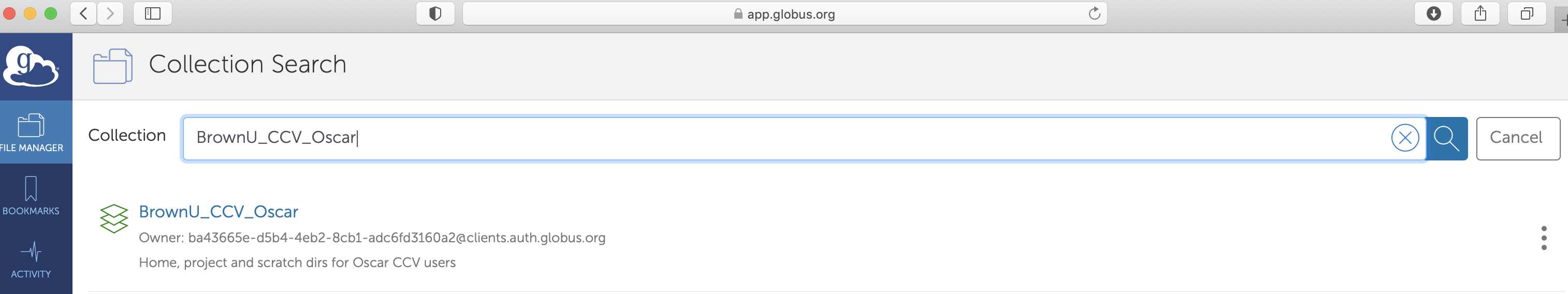 Screenshot of Globus Collection search page.