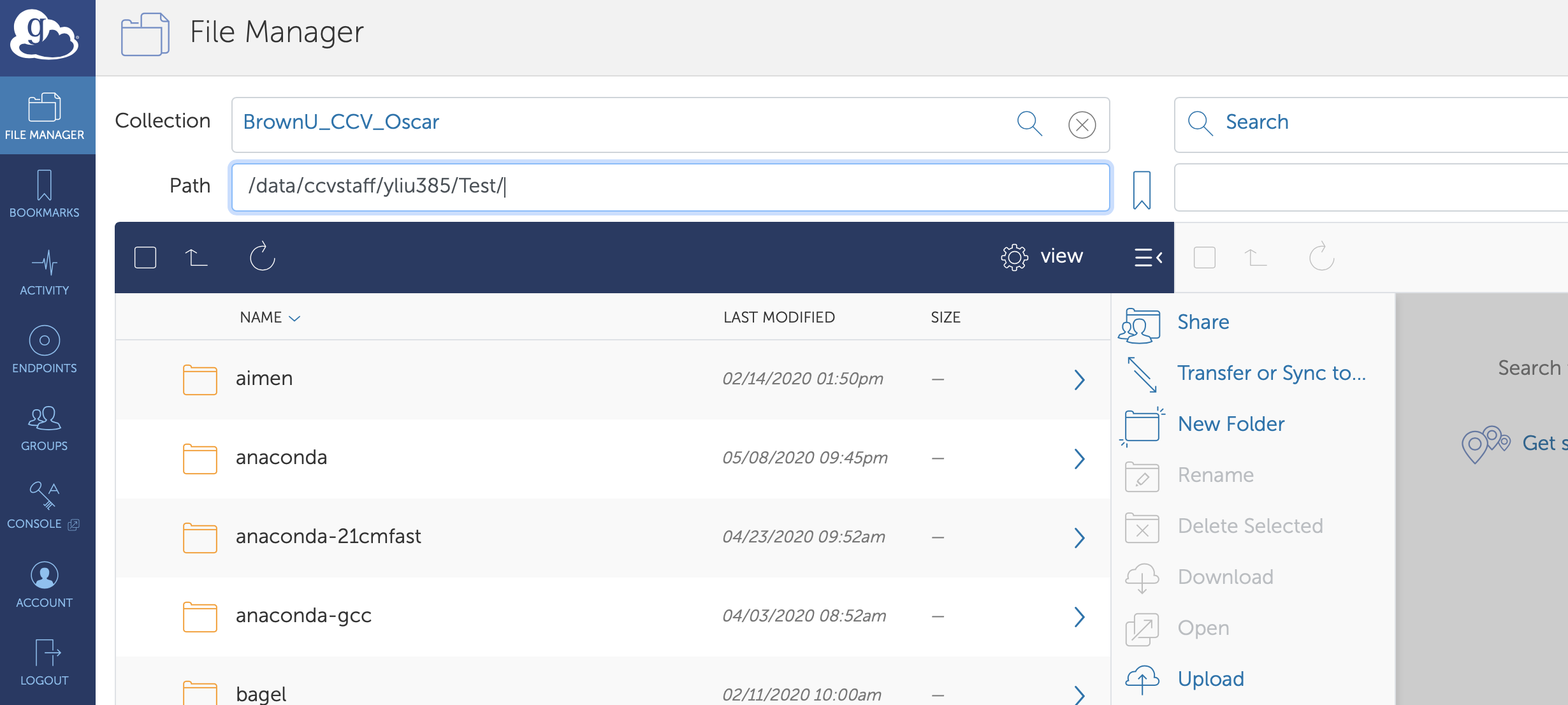 Screenshot of Globus Navigation functionality.