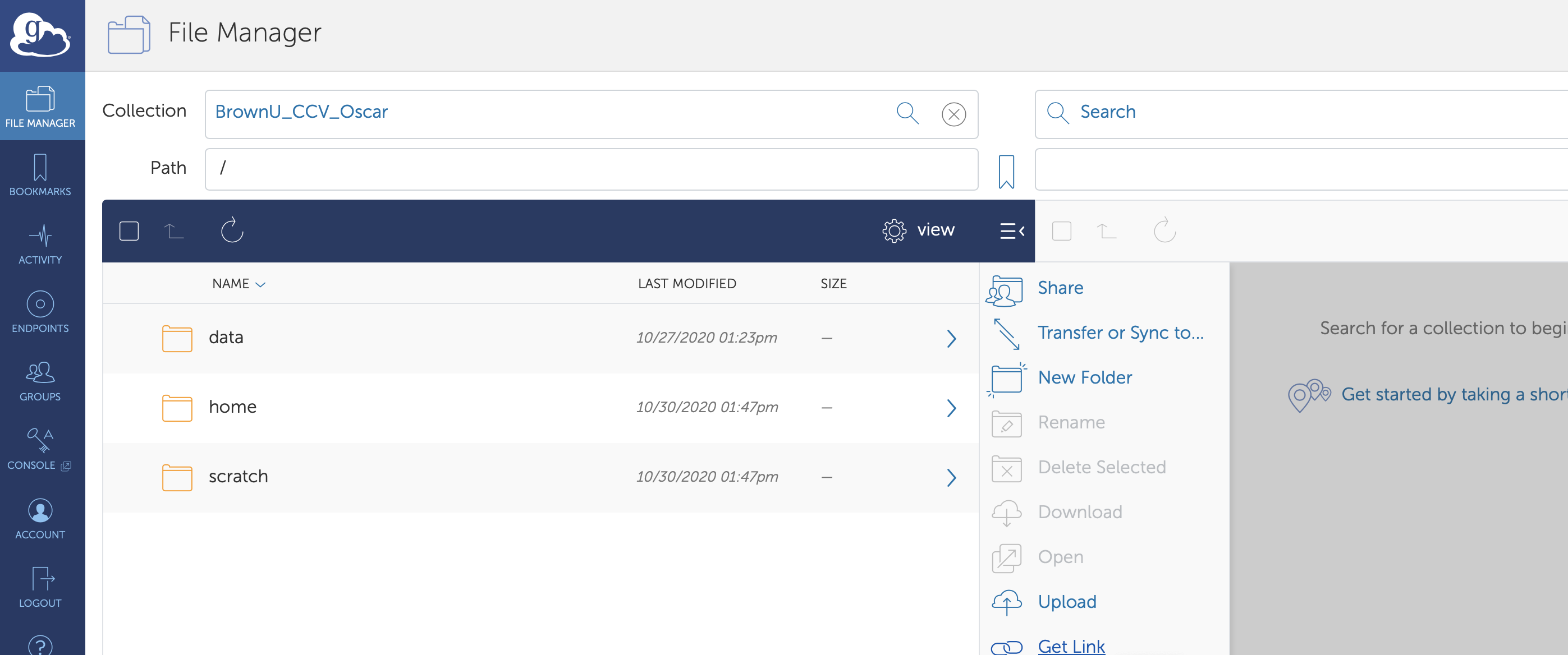 Screenshot of Globus Collection Page.